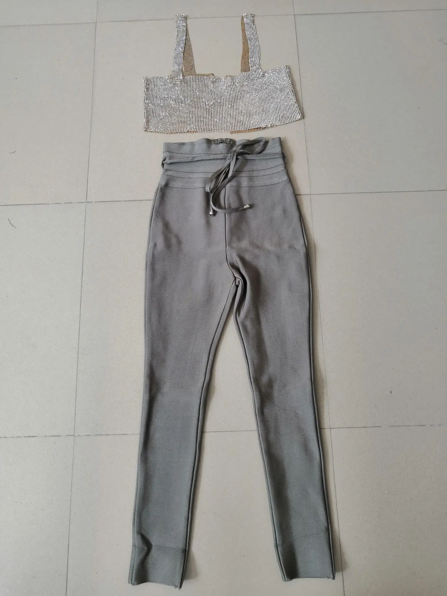 gold top green pant Комплект знаменитостей из 2 предметов: яркий черный топ высокого качества, бандажный комплект из вискозы, комплект для вечеринок в ночном клубе - Цвет: gold top green pant