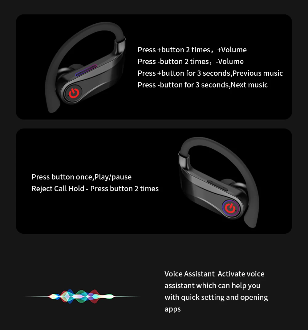 Беспроводные Bluetooth наушники с ушным крюком, гарнитура с 950 мАч, зарядный чехол для телефона, стерео, цифровой дисплей, гарнитура с микрофоном