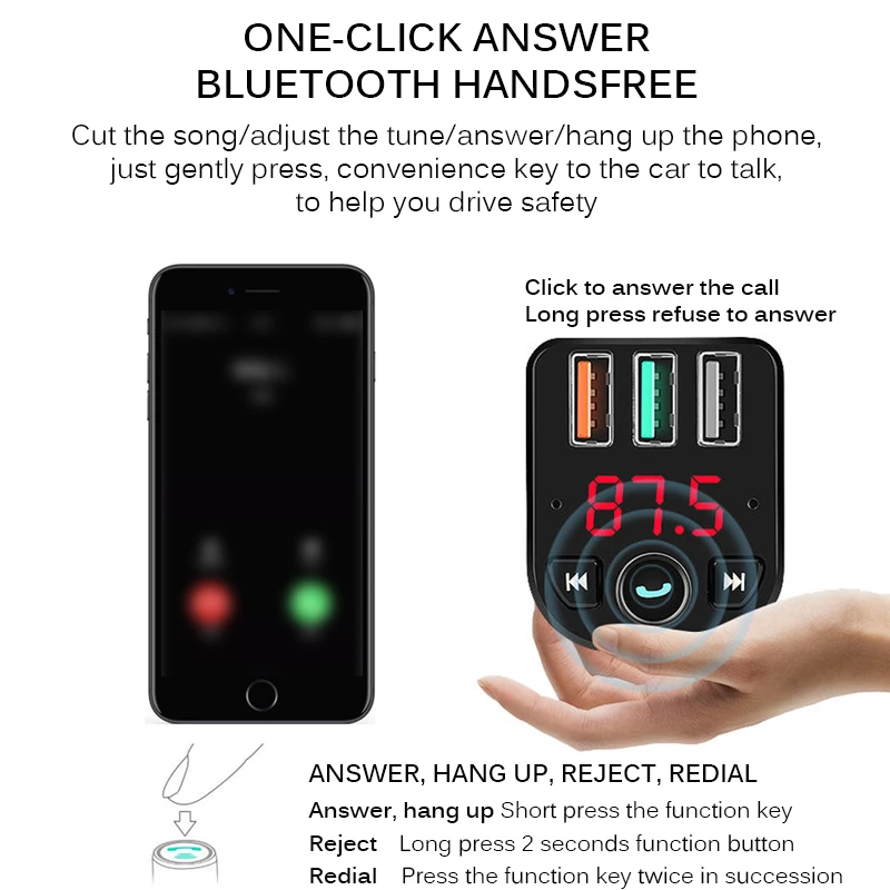 Быстрая зарядка FM передатчик Bluetooth цифровой экран автомобильный комплект ЖК MP3