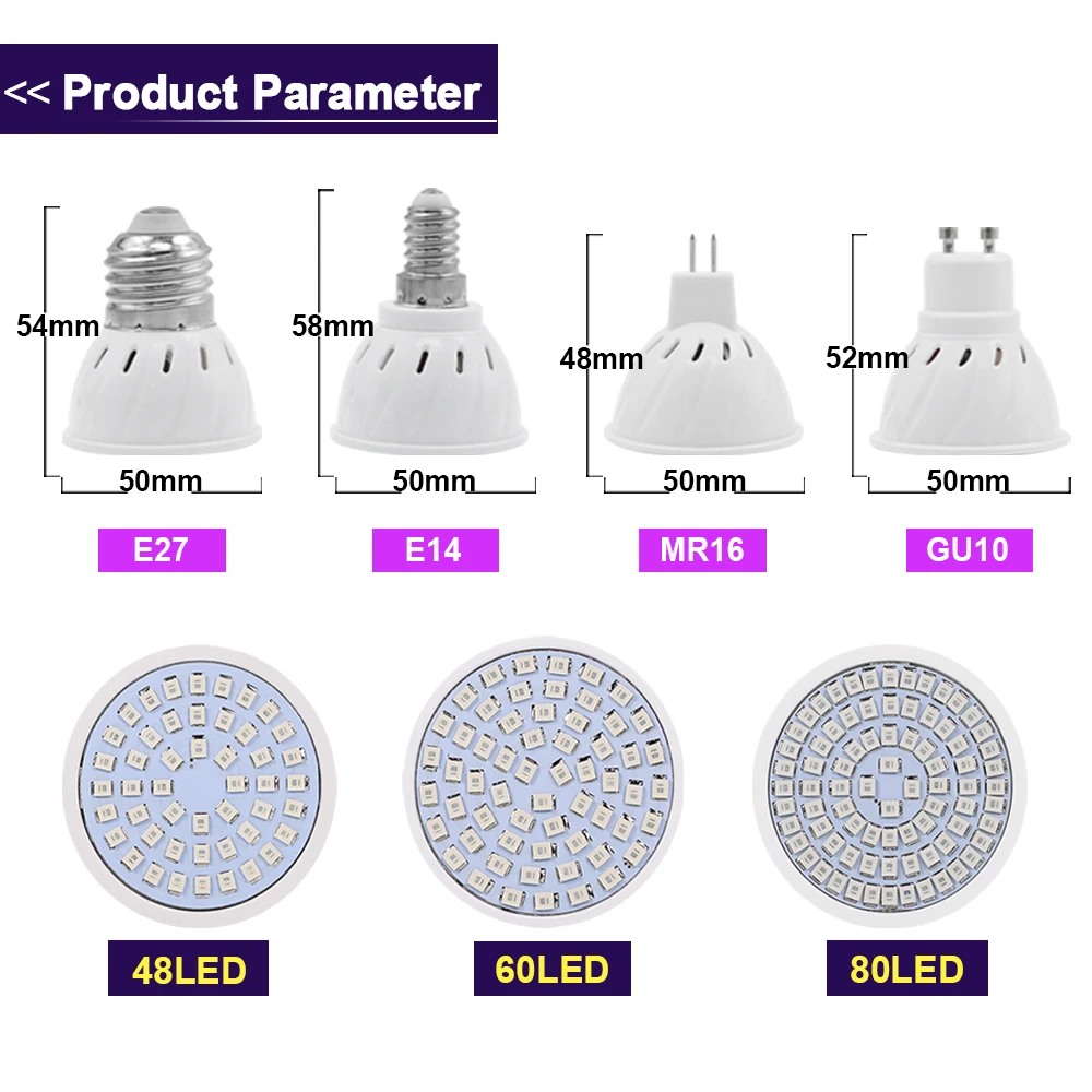 2 шт./лот E27 E14 GU10 MR16 Full Spectrum LED полный спектр светодиодов PhytoLamp для завод AC 220V Крытый