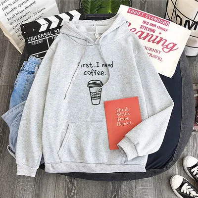 Candy color top first i need coffee casual hooded couple autumn/ winter sweater Unisex Cool leisure Fashion Harajuku sweatshirt | Мужская