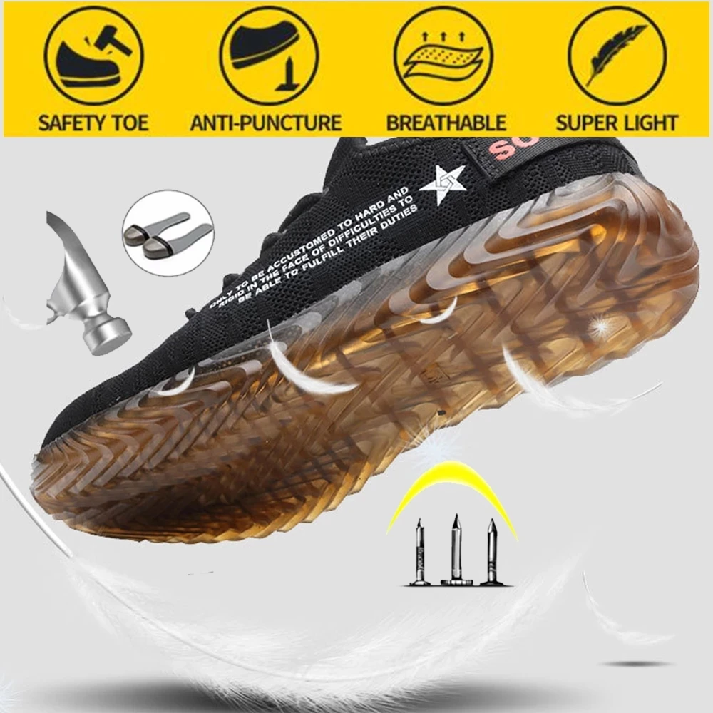 

2021 Мужская и женская защитная обувь со стальным носком, ударопрочная пуленепробиваемая ткань, непробиваемая легкая дышащая обувь