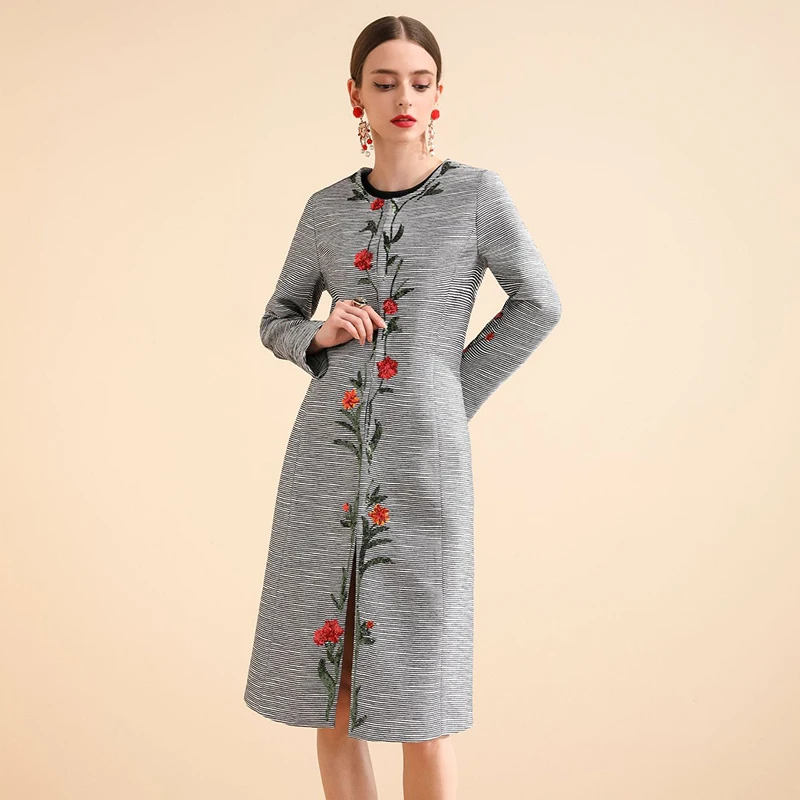 Grey AELESEEN Весенняя винтажная Цветочная ветровка Женская Роскошная расшитая блестками Цветочная Закрытая Кнопка элегантное бежевое и серое х-длинное пальто - Цвет: Grey