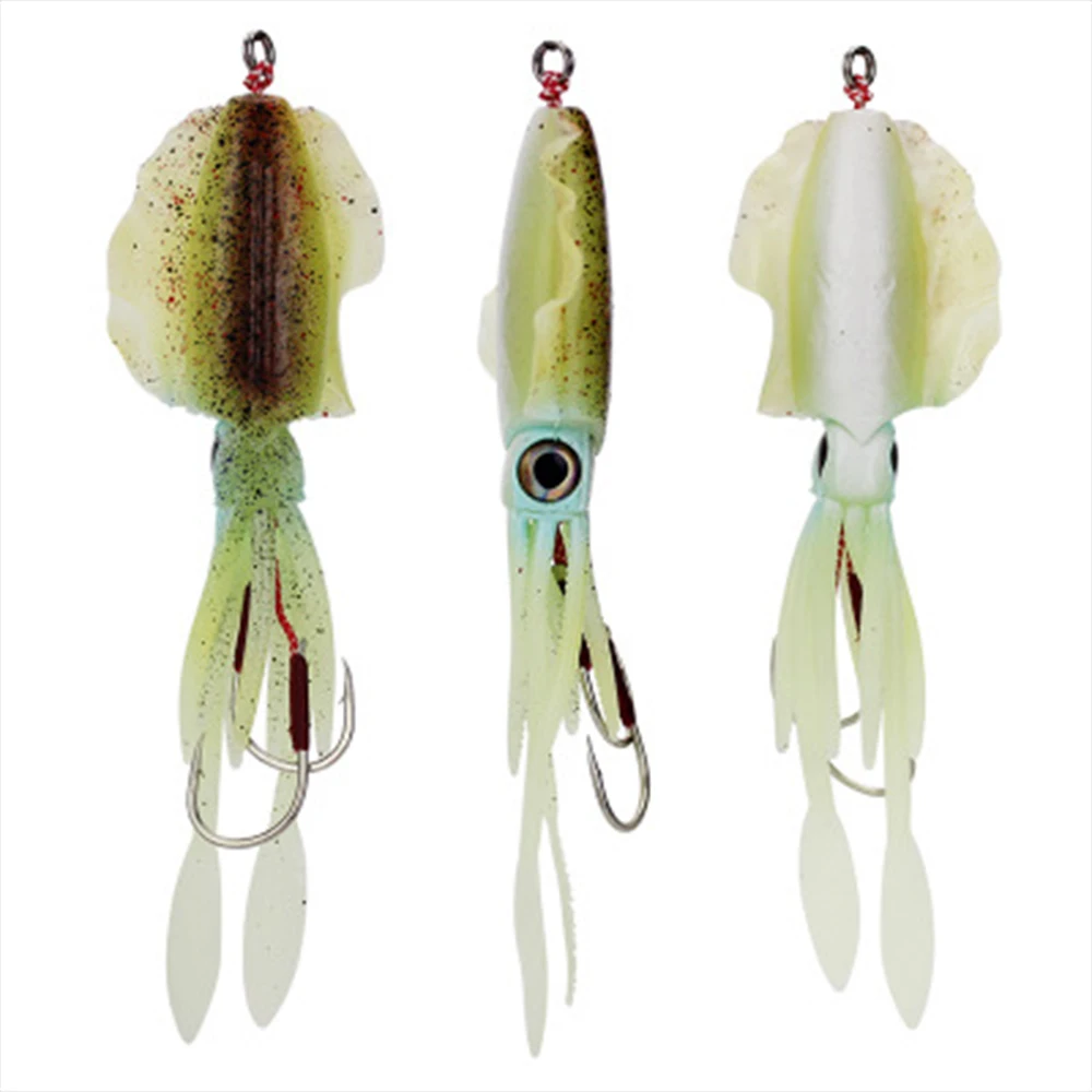 

20g/60g 150mm Hot Squid Fishing Soft Lure With Hook Luminous/UV Jig Fishing Lures Octopus Calamar For Sea Fishing Wobbler Bait