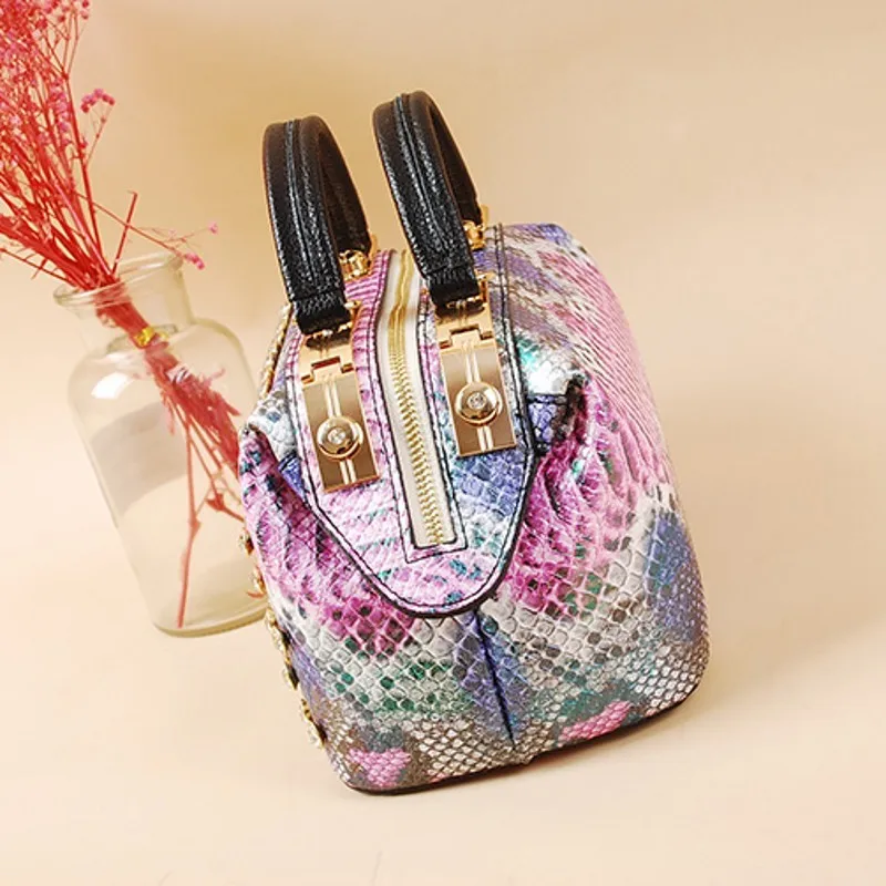 

Famous Brand Ladies Leather Handbags Diamonds Office Pillow Bags Women Fashion Snake Print Rhinestone Shoulder Crossbody Bag