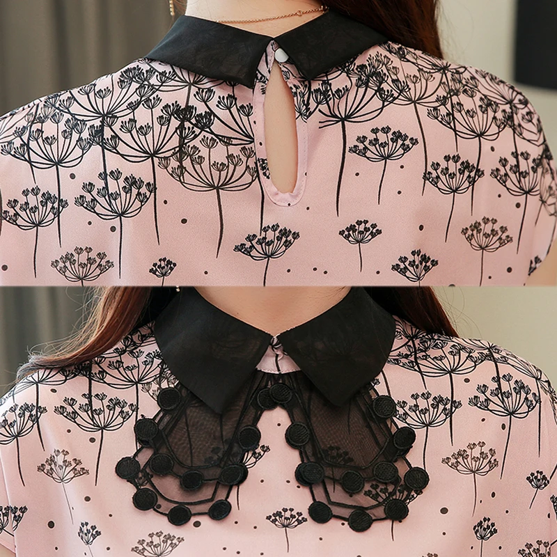 

Women Blouses 2021 Summer Casual Fashion Print Chiffon Shirts Square Collar Short Sleeve Ladies Tops Blusas Mujer De Moda 9557