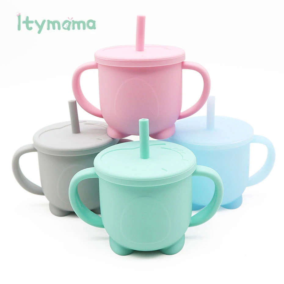 Baby Silicone Feeding Cup Baby Training Cups Drinking Bottles For Children Kids Sippy A Cup With A Straw Mug With Handle Drinker