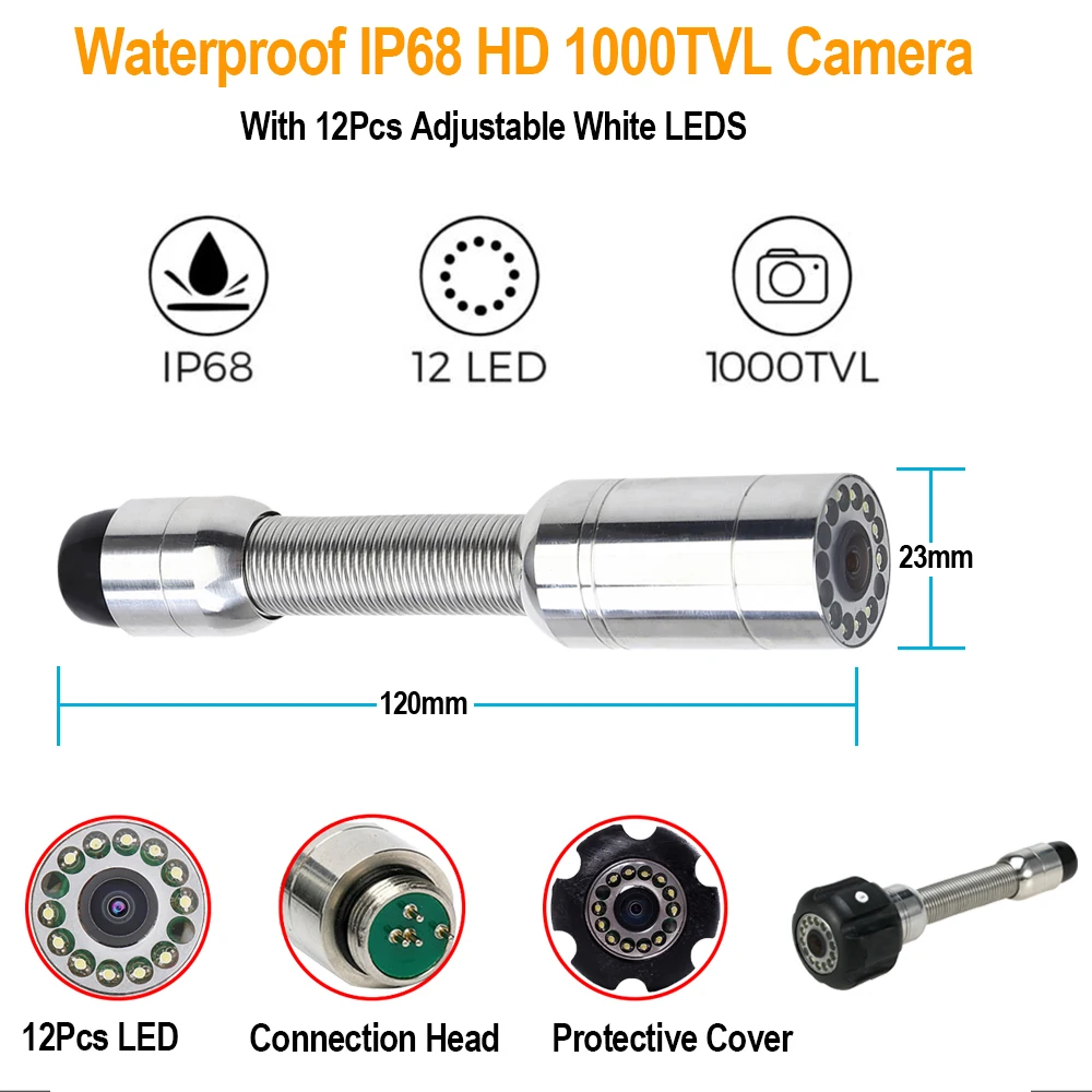 9inch LCD Monitor Pipe Wall Video Inspection System DVR Function With 8GB Card 23mm HD Pipeline Camera 20m Cable Reel | Безопасность и