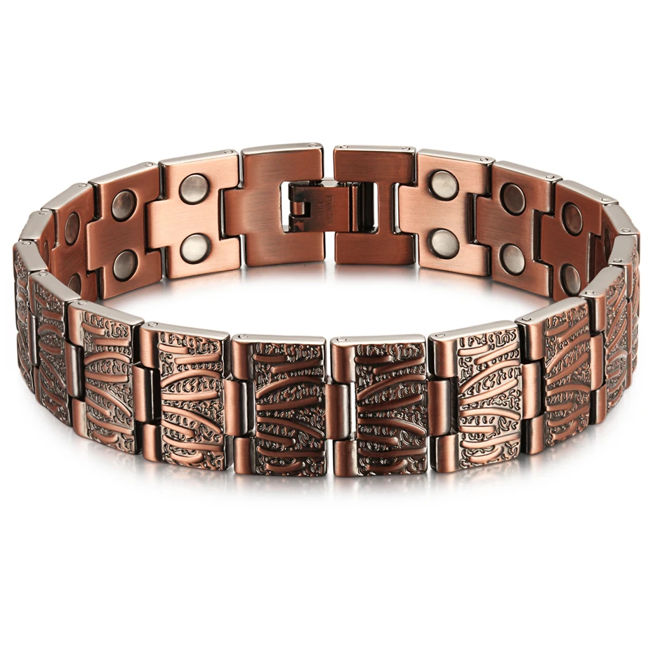 

Vintage Pure Copper Magnetic Pain Relief Bracelet for Men Therapy Double Row Magnets Link Chain Men Jewelry