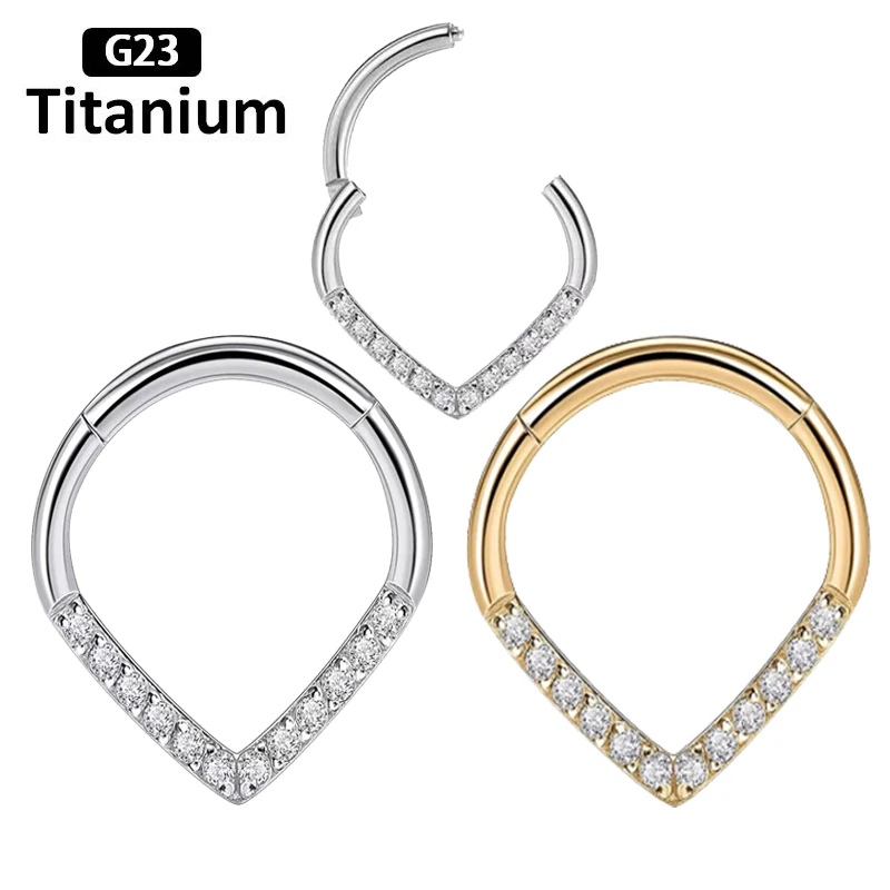

1PC G23 Titanium Zircon Stone Nose Hoop Ring Water Drop Septum Piercing Cartilage Earrings Cartilage Piercing Body Jewelry 16g
