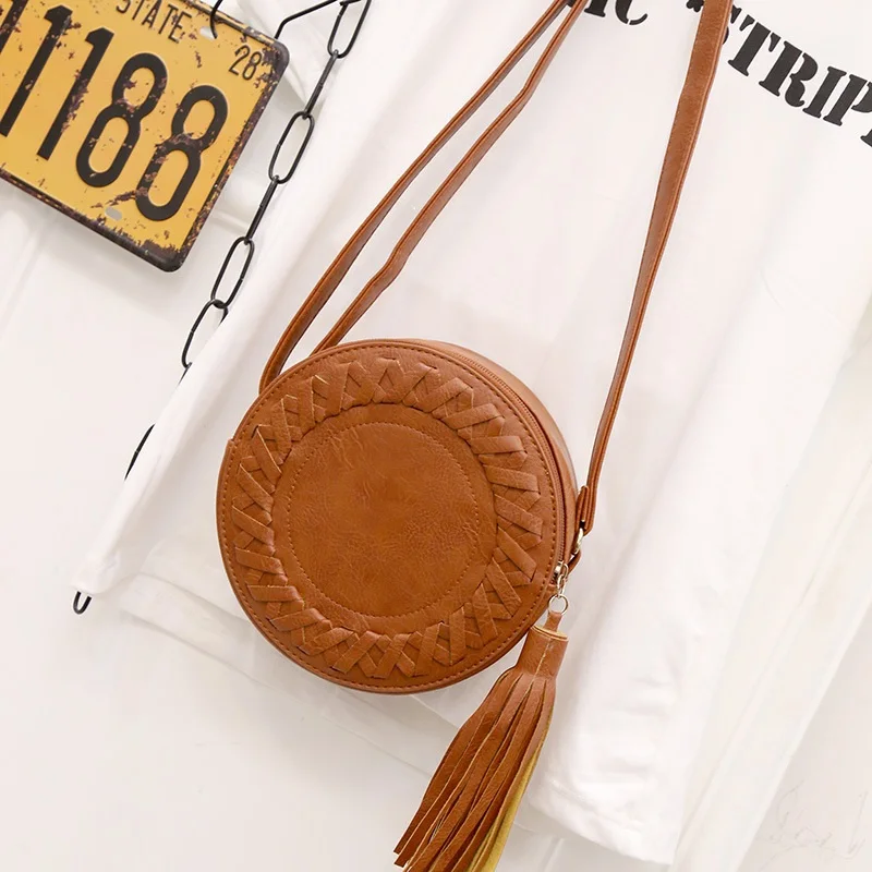 

Tamara Woman Round Casual Shoulder Bag Female Adjustable Braided Tassel Small Round Bag Lady Versatile Funny Bag 2020