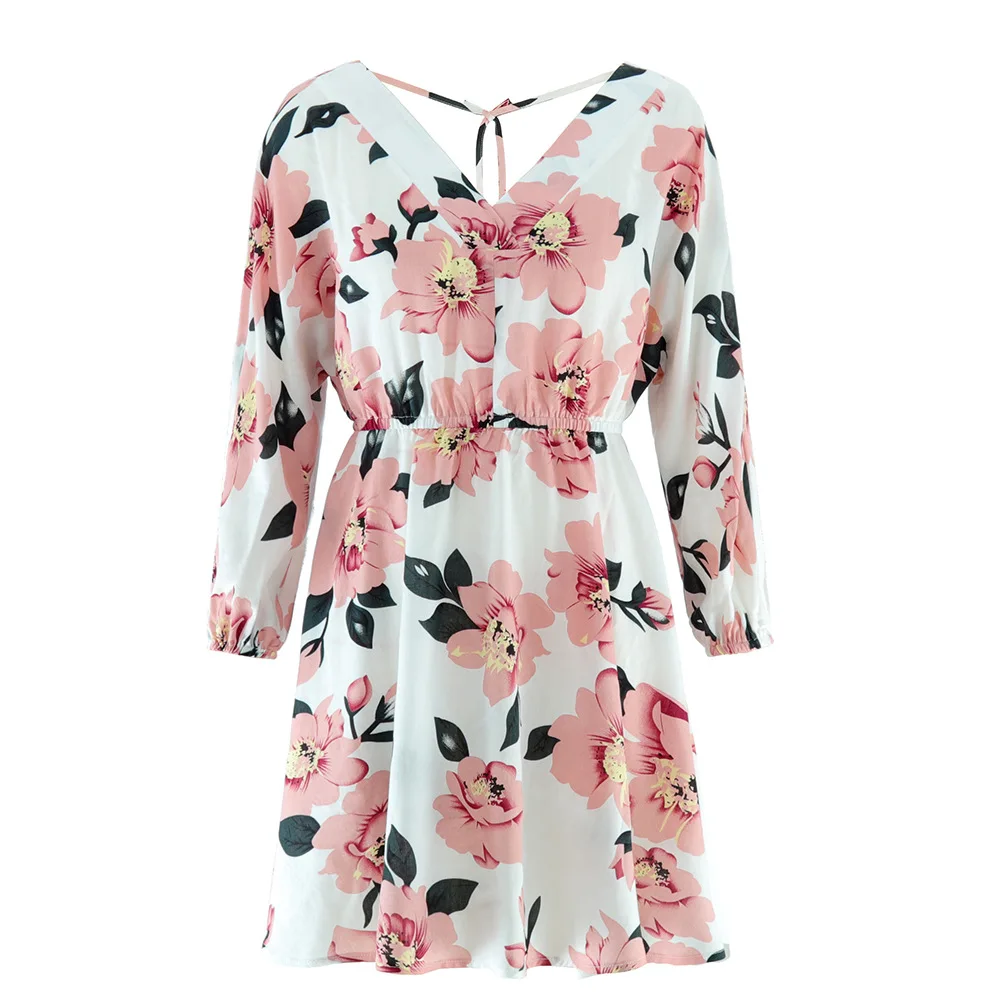 

Summer Women's Dress 2021 Women Casual Lady Long Sleeve Streetwear Floral Clothes Fashion Short Dress Clothes Female