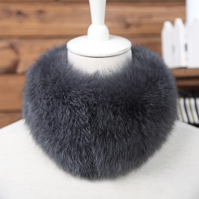 FXFURS, новинка, корейский стиль, женские зимние шарфы из лисьего меха, натуральный мех, с магнитом, легко носить,, воротник из лисьего меха, шарф, кольцо - Цвет: dark grey