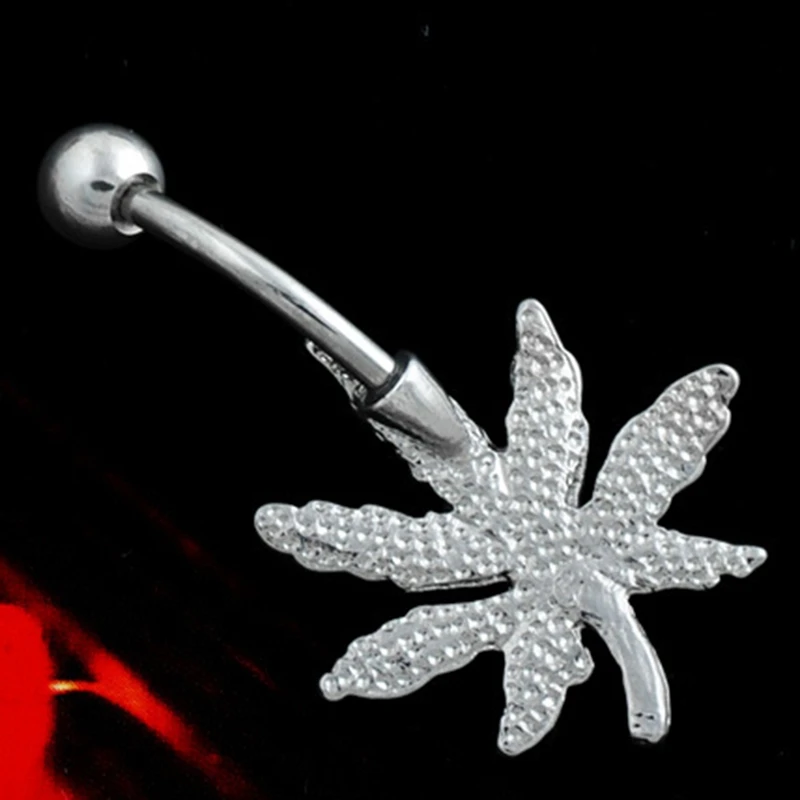 Maple Leaf Belly Navel Ring Button Body Piercing Jewelry Bar Stainless Steel Rings Earrings In |
