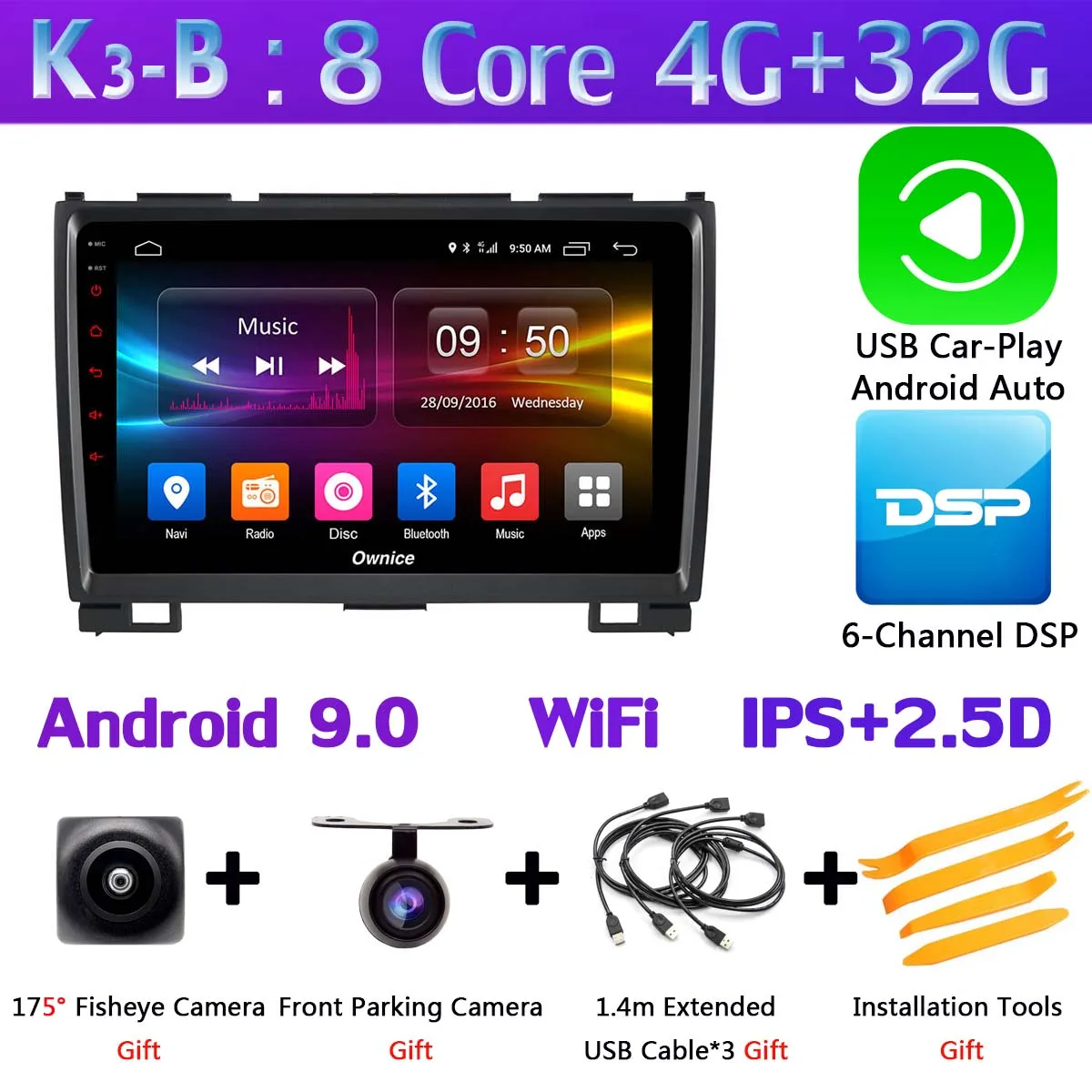 Ownice K1 K3 K5 K6 автомобильный dvd-плеер gps радио для Haval Hover Greatwall Great Wall H5 H3 2011 2012 2013 автомобильный Радио 360 ° панорамный - Цвет: K3-B-CarPlay