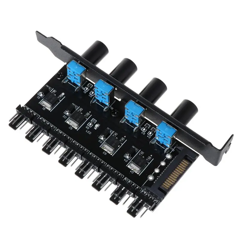 PC 8 Channels Fan Hub 4 Knob Cooling Speed Controller for CPU Case HDD VGA PWM PCI Bracket 12V Control Power Supply | Компьютеры и