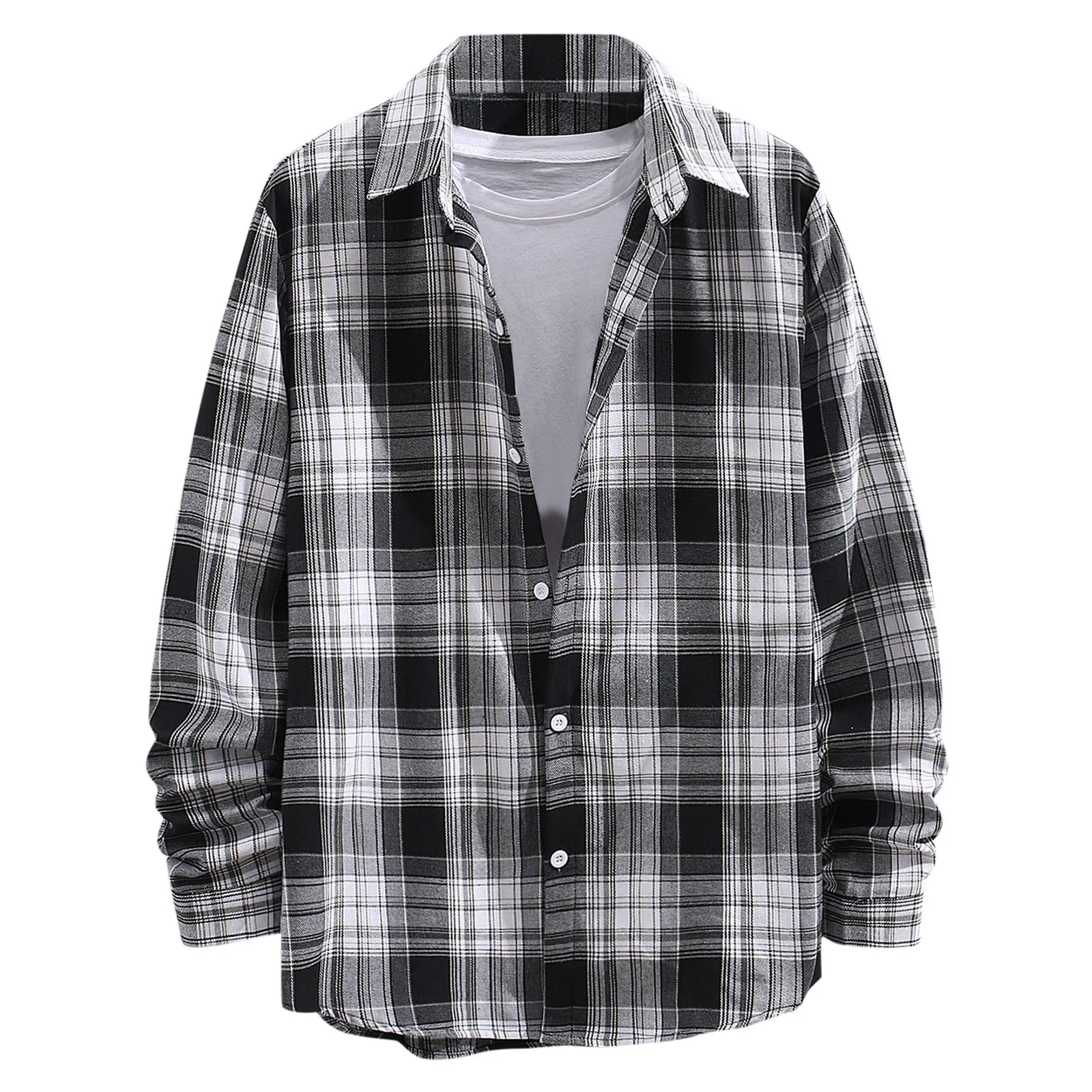 

Men Casual Long Sleeve Turn-Down Collar Plaid Print Single Breasted Popular Autumn Winter Casual Top Shirts
