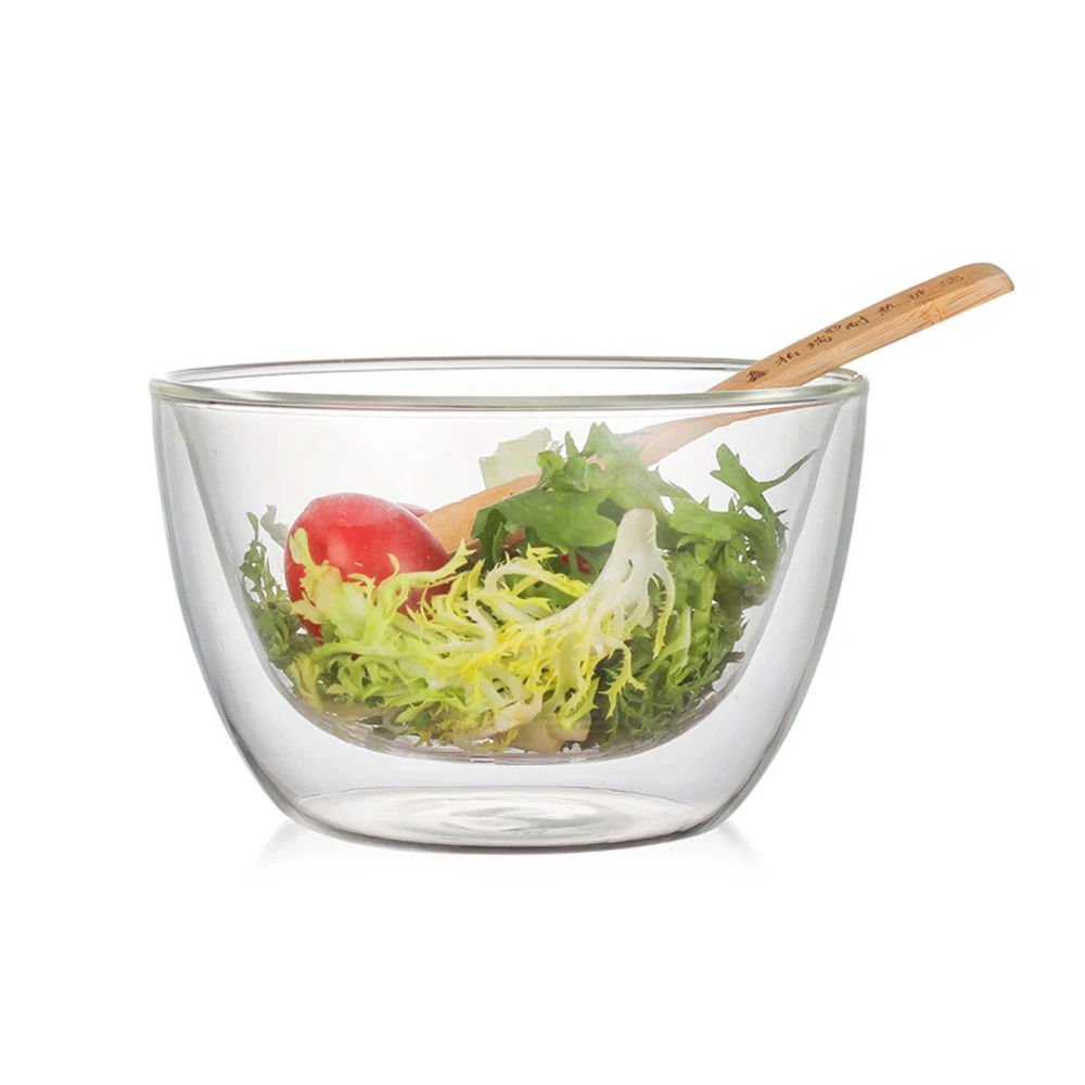 Двухслойная термостойкая посуда из боросиликатного стекла для салата чаша