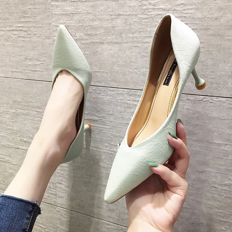 Туфли лодочки женские на высоком каблуке с острым носком без застежки|Женские