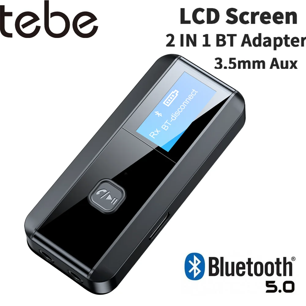 Tebe Bluetooth 5.0 odbiornik Audio nadajnik 2 w 1 z wyświetlaczem LCD USB3.5MM AUX Stereo bezprzewodowy Adapter do TV PC głośnik samochodowy
