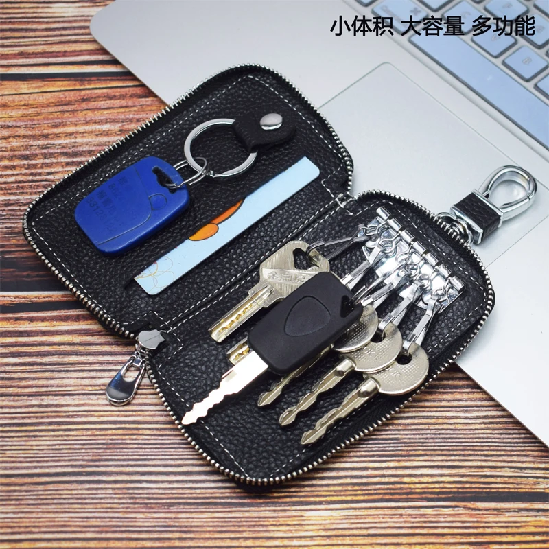 Genuine Leather Key Wallet Men Keychain Holder Pouch Purse Zipper Designer Car Key Case Multifunction Door Keys Housekeeper Bag