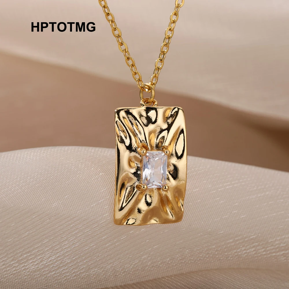 

Geometric Square Necklace for Women Crystal Stainless Steel Zircon Pendant Clavicle Choker Christmas Jewelry Gift Bijoux Femme