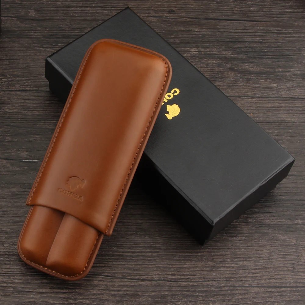 Кожаный чехол для сигары COHIBA компактный карманный Дорожный Чехол с 2 трубками