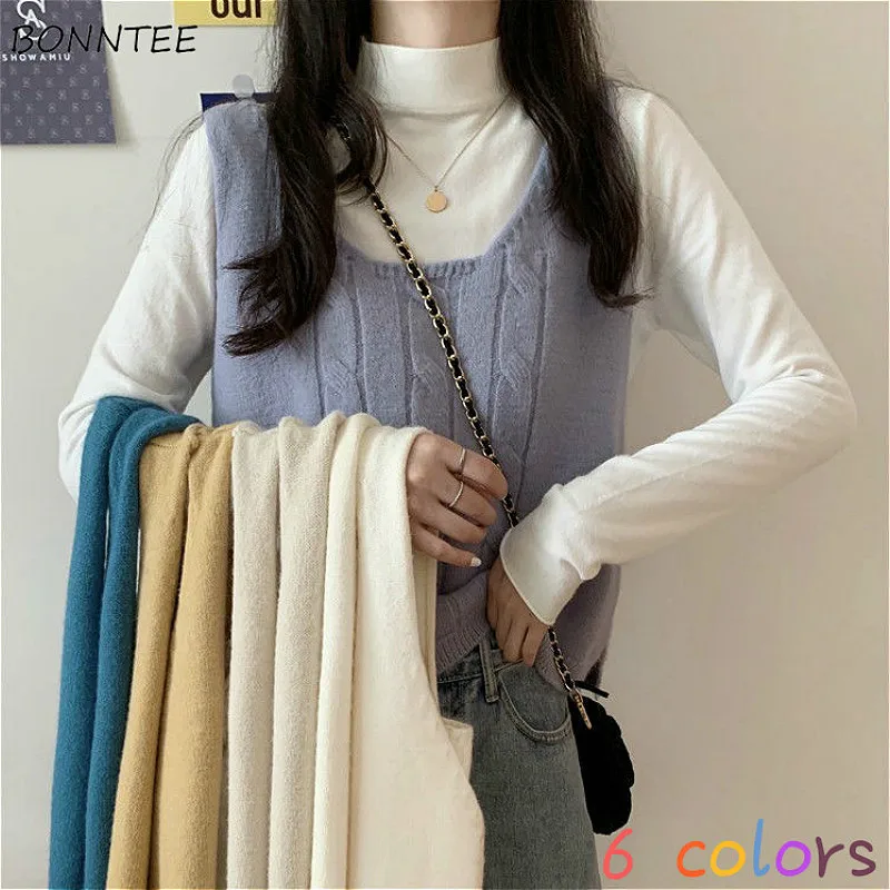 

Vest Women Daily Sleeveless Stylish Basic Solid Lady Clothing College Popular Leisure Sweaters Outerwear Knitted Tender Ulzzang