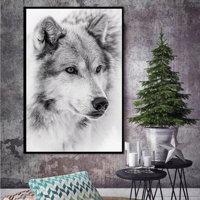 

Modern Minimalism Style Black And White Cool Wolf Posters Animal Canvas Painting Wall Pictures For Bedroom And Living Room Decor