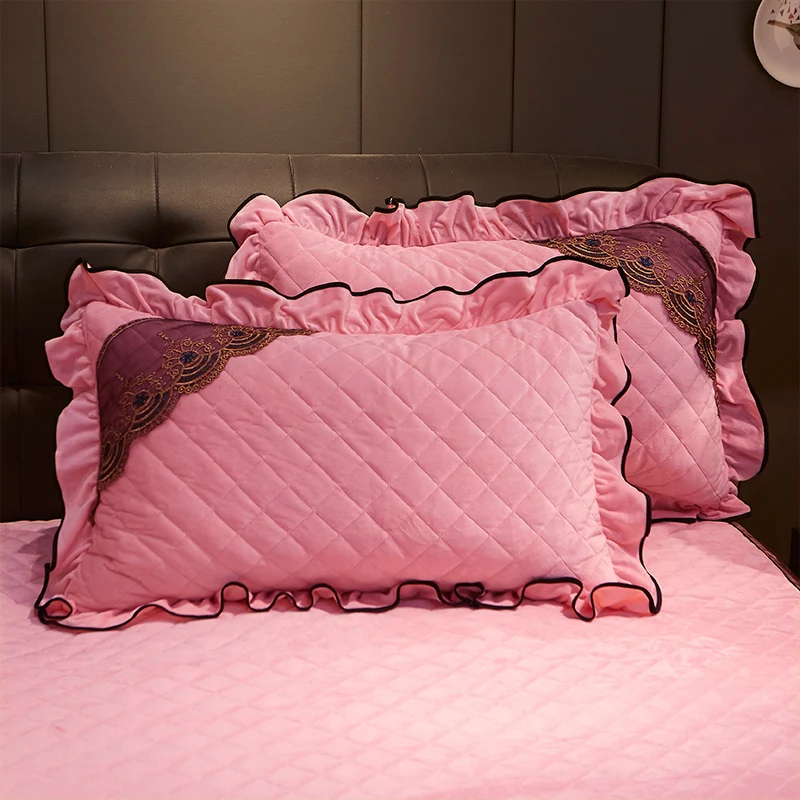 Стеганый кружевной чехол для подушки бархатный домашний декоративный