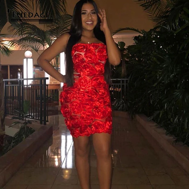Fuedage красное платье на День святого Валентина женское без рукавов бретелек с