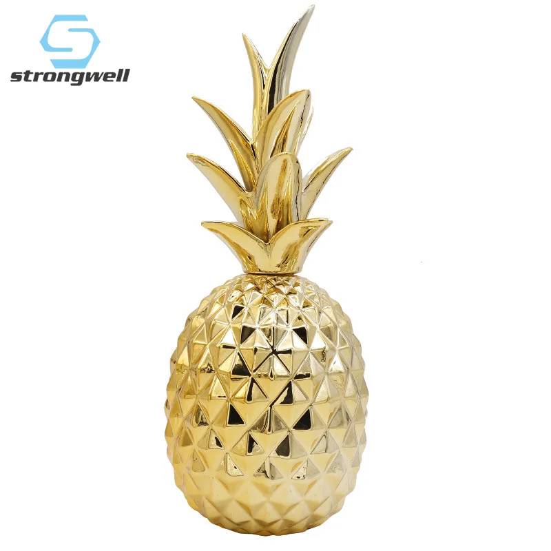 Presente de Casamento Strongwell Nordic Ouro Cerâmica Abacaxi Estátua Modelo Criativo Simplicidade Luxo Desktop Casa Decoração Ins