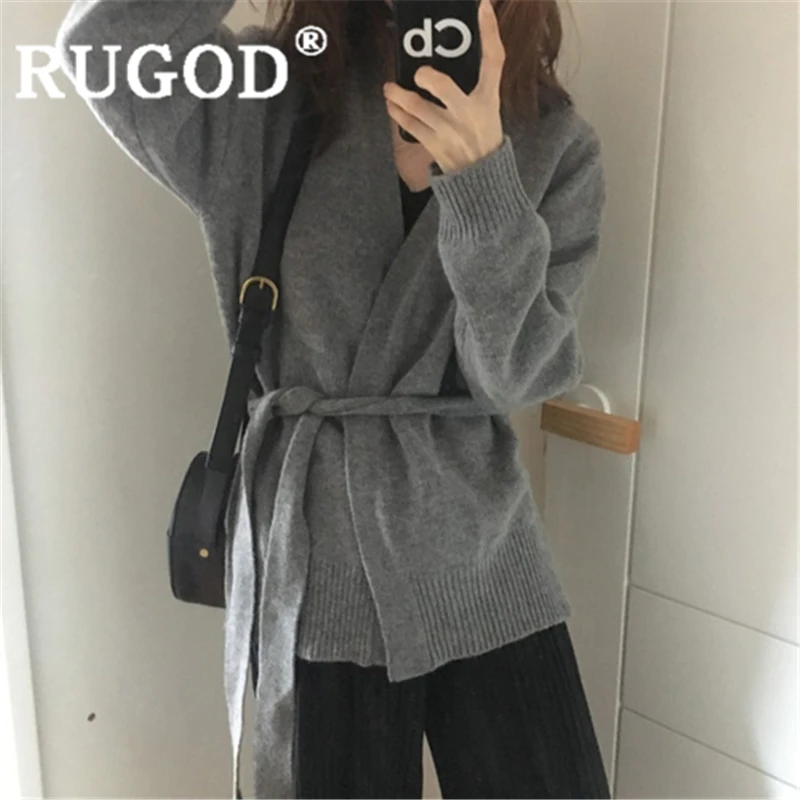 RUGOD/женский однотонный теплый свитер кардиган винтажный с v-образным вырезом