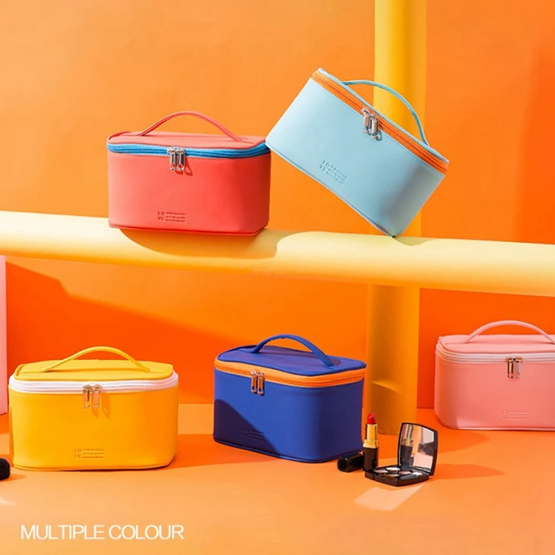 

Makeup Bag Portable Travel Cosmetic Bag Zipper Makeup Organizer Bag with Inner Pouch PU Leather Washable Waterproof