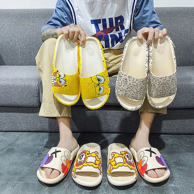 

Couple Home Soft Slippers Thick Sole Non-slip EVA Indoor Shoes Flat Slides Men Women Beach Ourdoor Light Flip Flops Plus Size 45