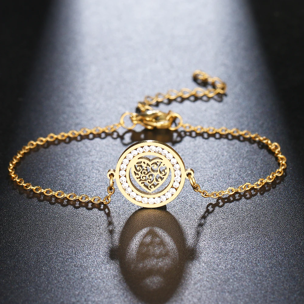 CACANA 316L браслет из нержавеющей стали для женщин с кристаллами круглые браслеты