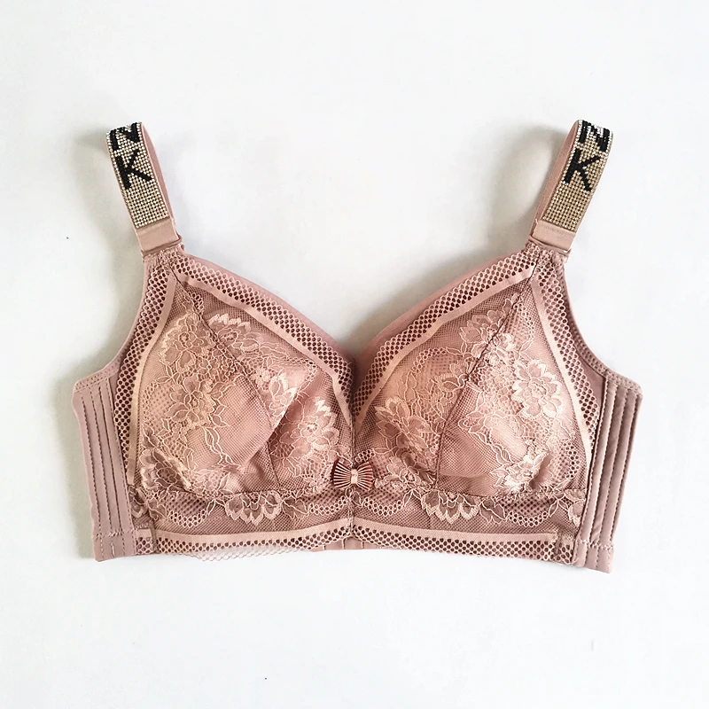 Women Lace Diamonds bra Inlay pink letter masonry Ultra-thin breathable top Shoulder strap Adjustable 34-46 Large size | Женская одежда