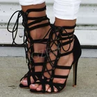 BERZIMERсупер женские босоножки; черные летние босоножки из искусственной замши на шпильках с перекрестными ремешками; женская обувь; большие размеры 43, 44, 47, 50, 52