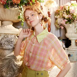 Женская винтажная рубашка в клетку ELFSACK, розовая Повседневная шикарная на пуговицах в стиле преппи, в Корейском стиле, для девушек, топы на каждый день, лето 2020