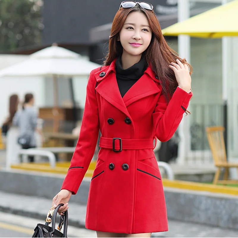 Korean Coat Fashion Woolen Overcoat Women Slim With Belt Meidum Long Casual 2019 New Spring Autumn Coats Femme Casaco | Женская одежда