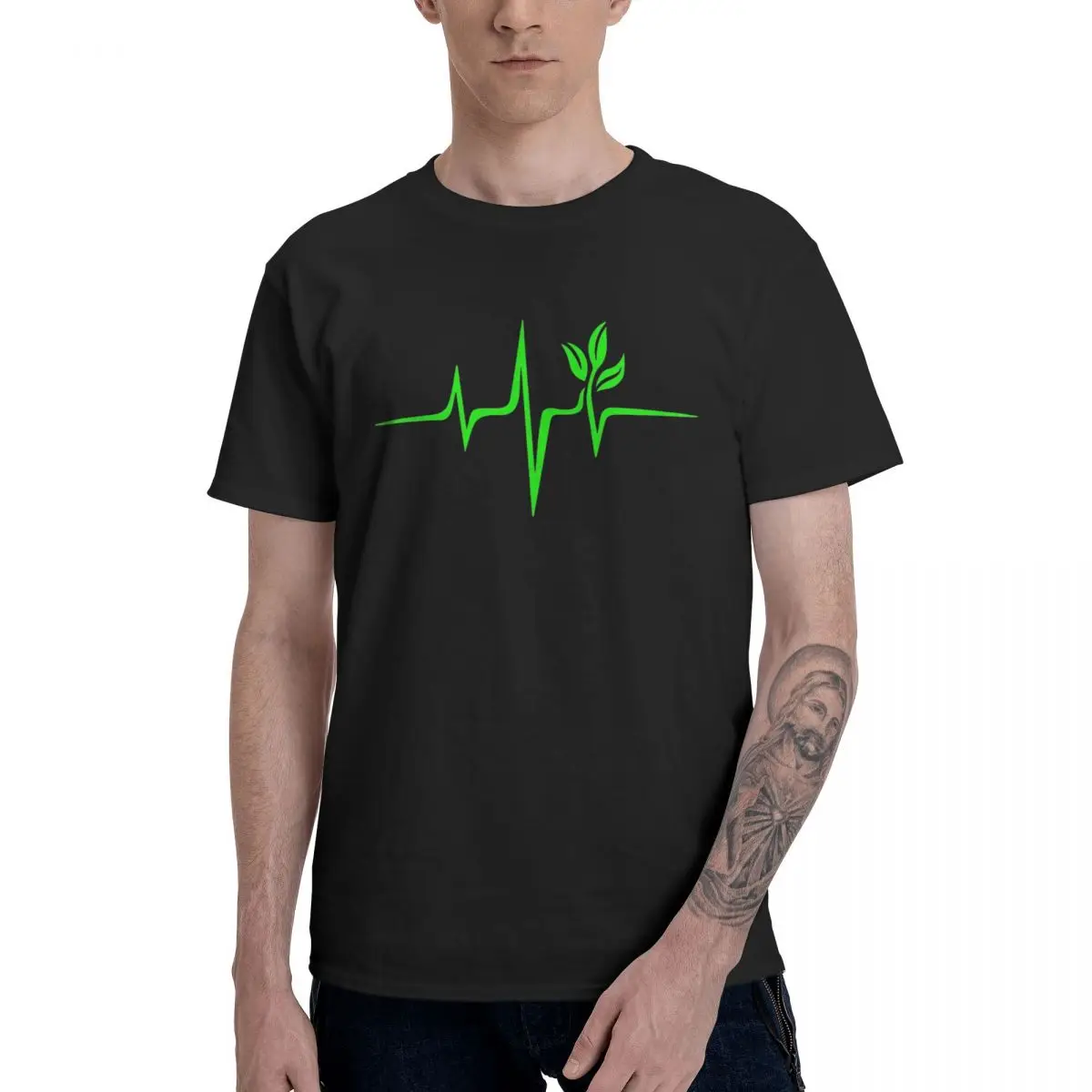 

Heartbeat Pulse Green Vegan Frequency T Shirts Pure Cotton Crewneck Men's T-Shirts Short Sleeve Oversized Gift Tee