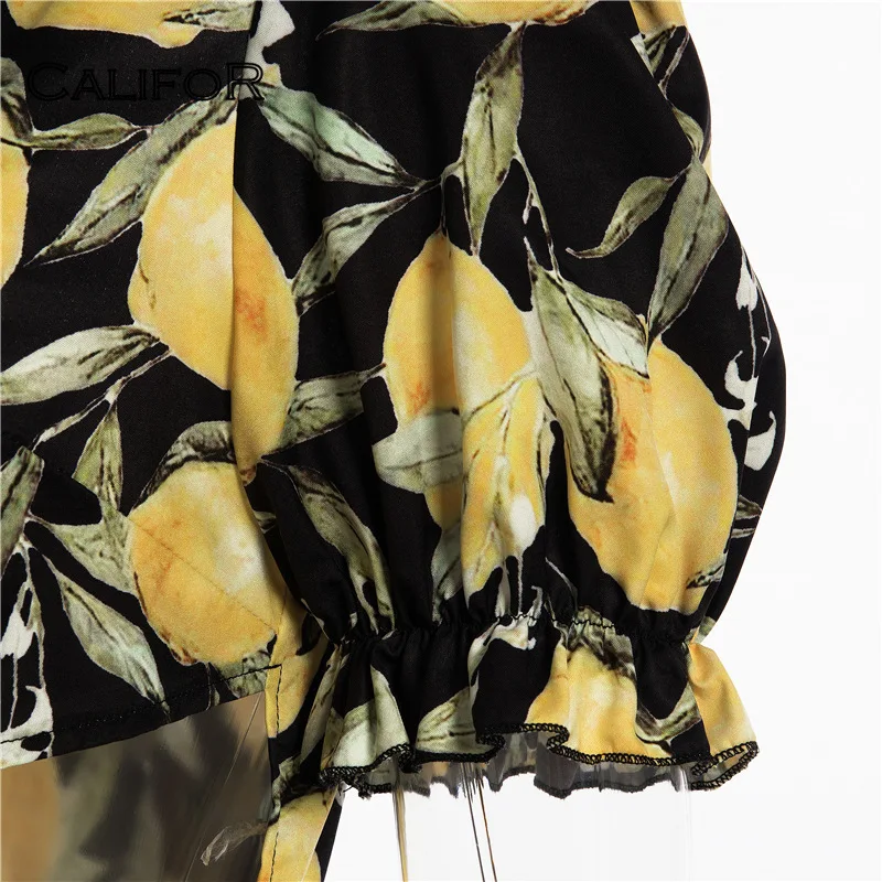 

Lemon Print Irregular Sundress One Shoulder Ruffle Dress 2021 Summer Women's Cut Out Dresses Sexy Strapless Mini Vestidos