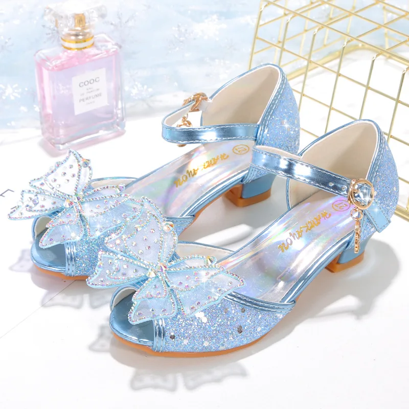 New girls' fish mouth Rhinestone Butterfly heightening sandals girls' student princess high heels fashion girls shoes enlarge
