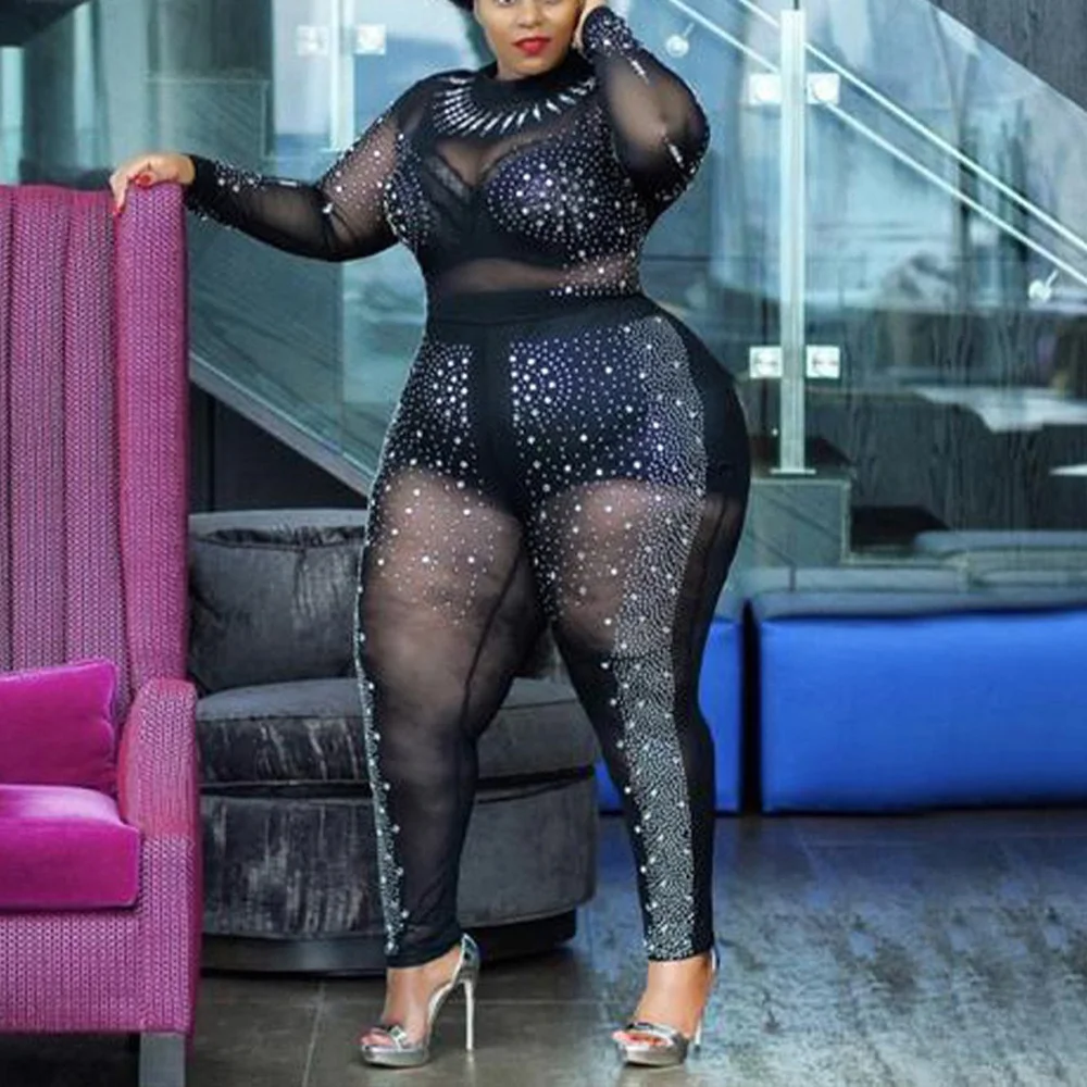 

Женские комбинезоны и ромперы, сексуальный Облегающий комбинезон с длинным рукавом и бриллиантами, модель 2022 года, элегантный вечерний ком...