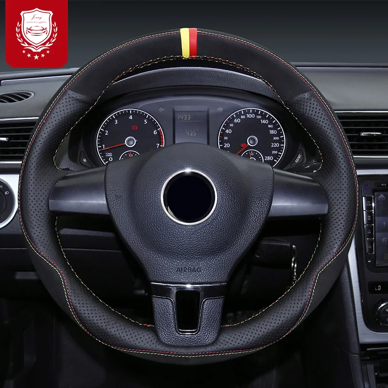 

For VW Golf 7 Sagitar PASSAT Lamando polo MAGOTAN Teramont DIY superior quality Hand stitch Steering wheel cover wear-resistant