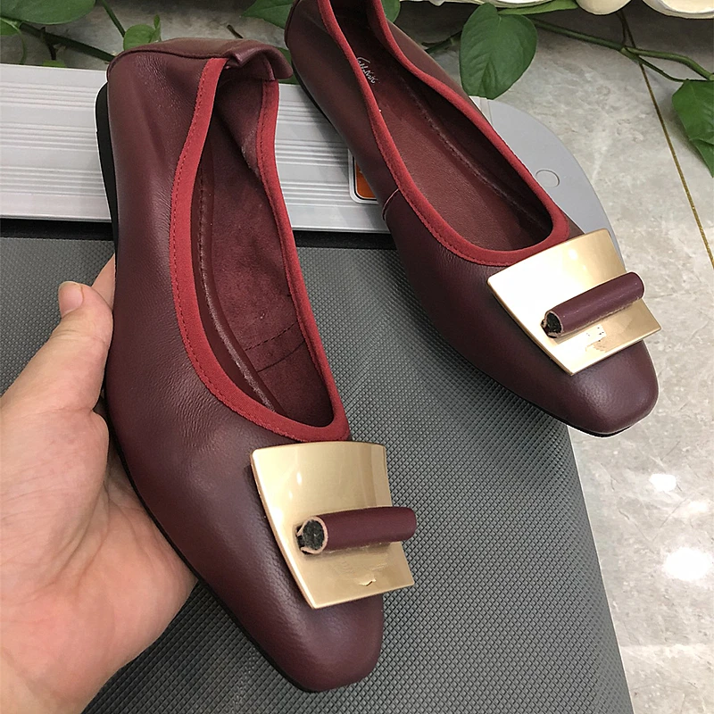 

Luxury Brand Soft Sheepskin Flat Women'S Shoes, Fashion Metal Decoration, Leather Loafers, Ballet Shoes, Maternity Shoes, Drivin