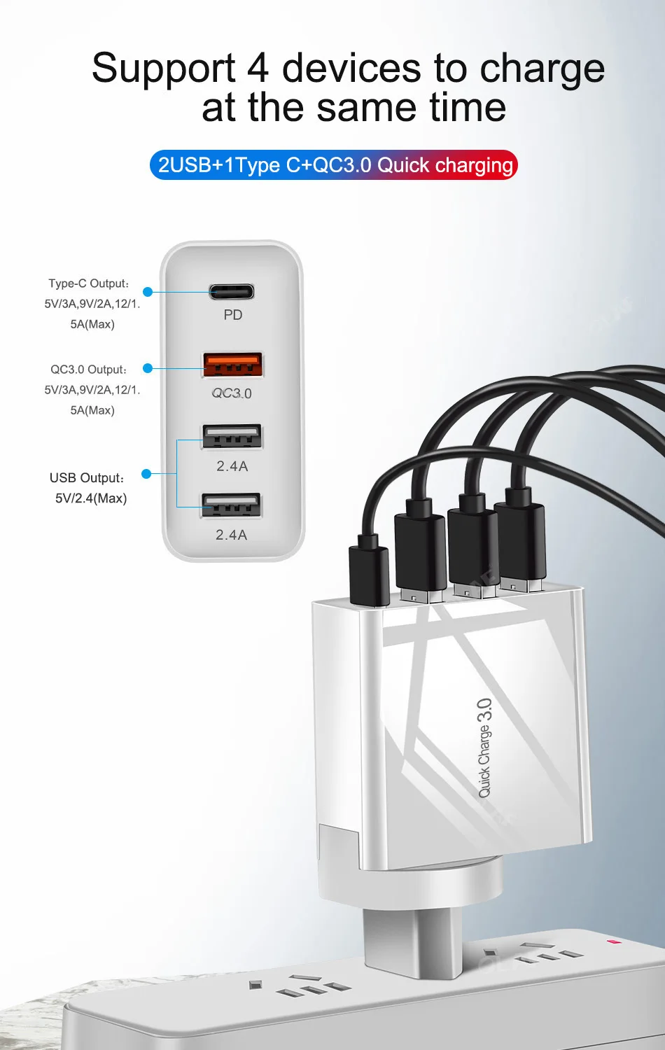 48 Вт мульти быстрое зарядное устройство PD type C USB зарядное устройство для samsung iPhone huawei Tablet QC 3,0 быстрое настенное зарядное устройство US EU UK переходник