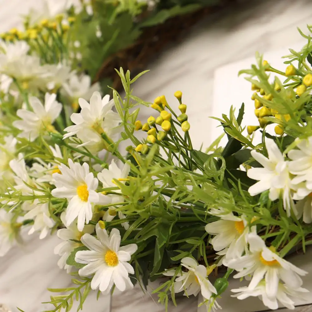 

MeterMall Artificial Daisy Flower Wreath Home Door Garland for Wedding Party Hanging Pendant Decoration