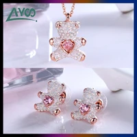 swa fashion jewelry charming original 11 cute childlike bear crystal pendant necklace earring set luxury jewelry gift for women