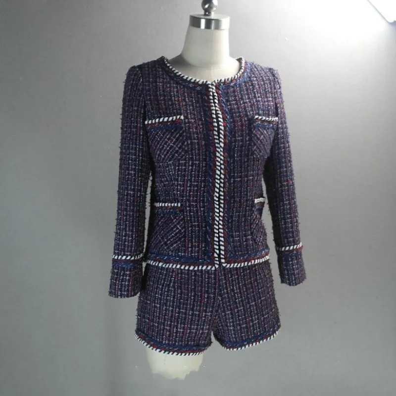 Фиолетовая Женская одежда из двух частей брендовый Женский комплект Твидового